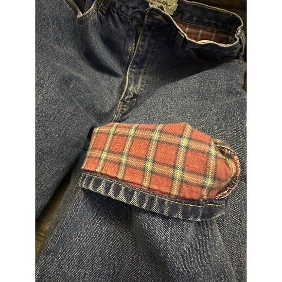 Eddie Bauer Jeans Mens 34x34 Blue Plaid Flannel Lined Denim Straight Fit Pants - Picture 6 of 6